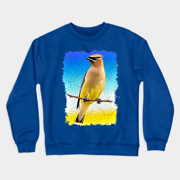 Colorful Cedar Waxwing Crewneck Sweatshirt by Ripples of Time